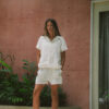Full look of the model wearing the Love U Mom 100% linen matching set for the Mother's Day special drop.