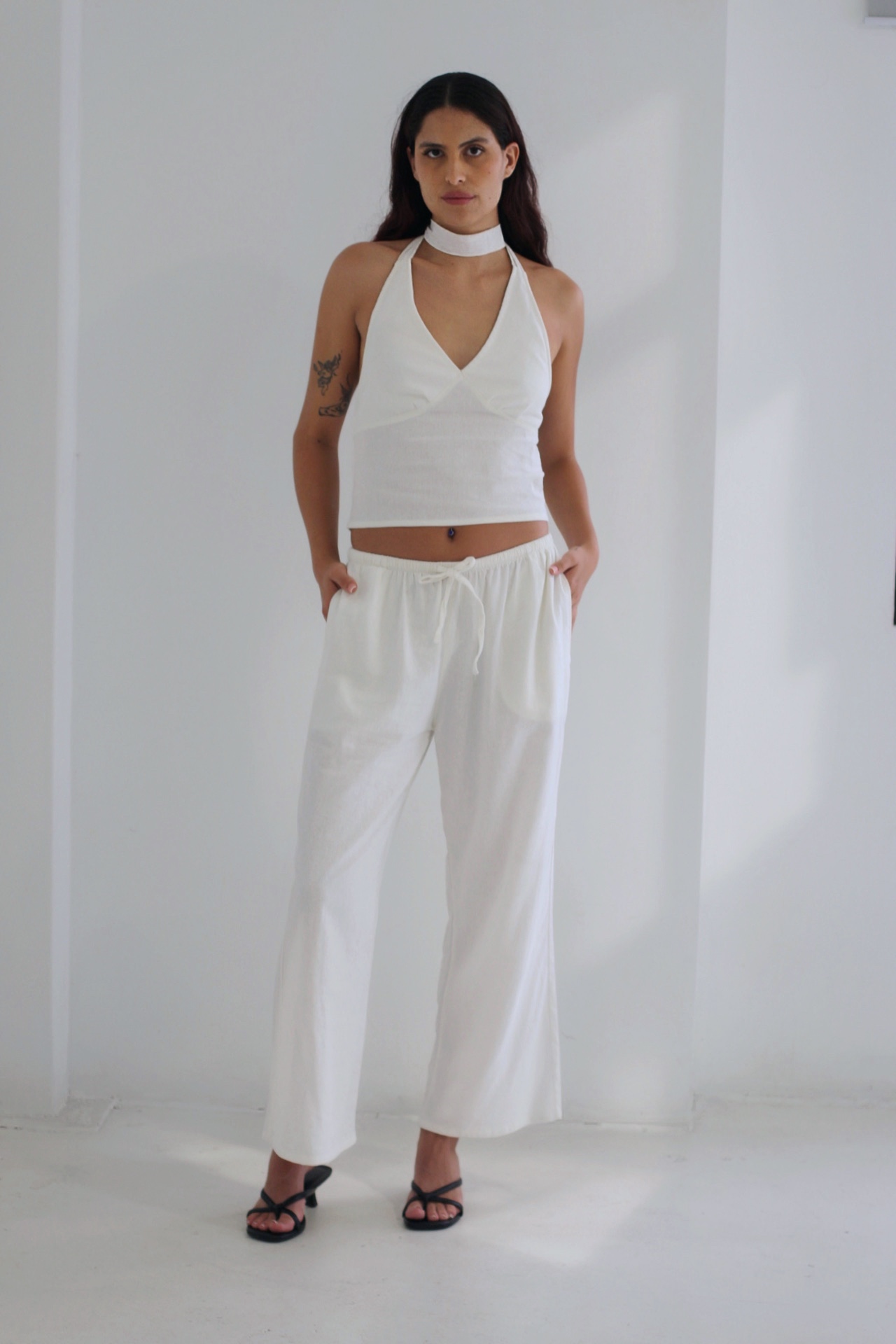 Matte summer 2026 white linen pants.